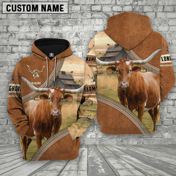 Uni Personalized Name Farm Texas Longhorn Cattle Light Brown Hoodie