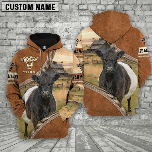 Uni Personalized Name Farm Belted Galloway Cattle Light Brown Hoodie