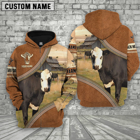 Uni Personalized Name Farm Black Hereford Cattle Light Brown Hoodie