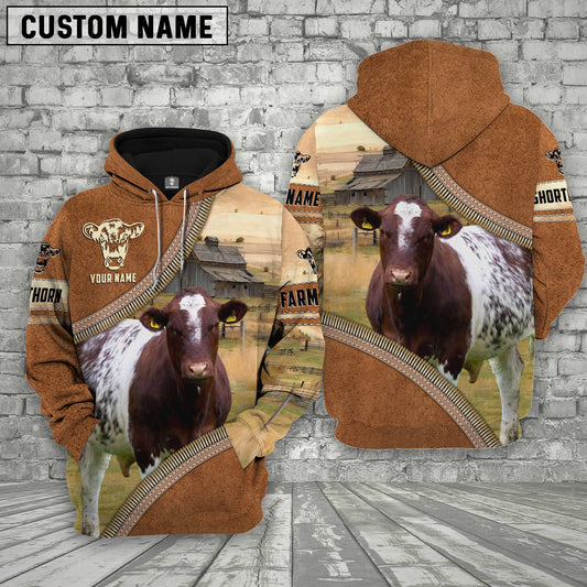 Uni Personalized Name Farm Shorthorn Cattle Light Brown Hoodie