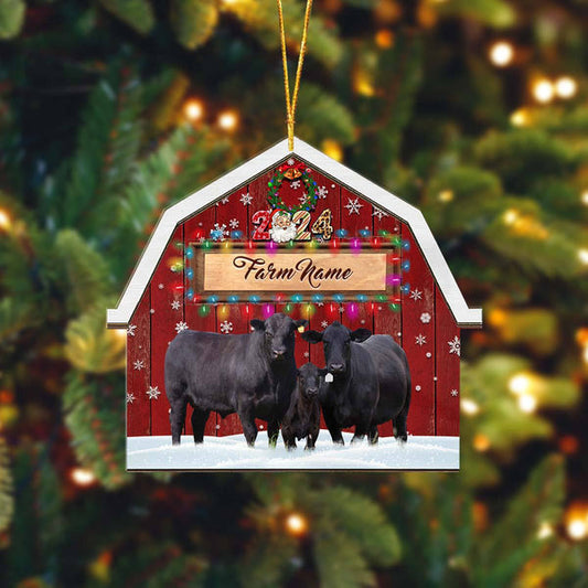 Uni Black Angus Cattle Lovers Christmas Gift Red Barn Custom Shape Acrylic Ornament