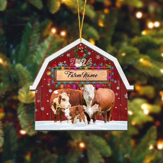 Uni Hereford Cattle Lovers Christmas Gift Red Barn Custom Shape Acrylic Ornament