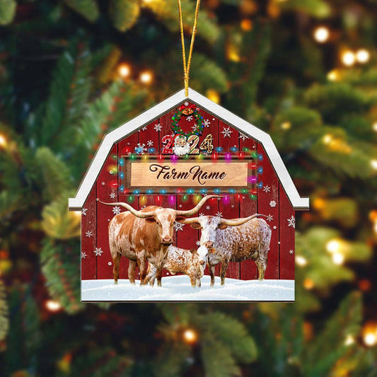 Uni Texas Longhorn Cattle Lovers Christmas Gift Red Barn Custom Shape Acrylic Ornament