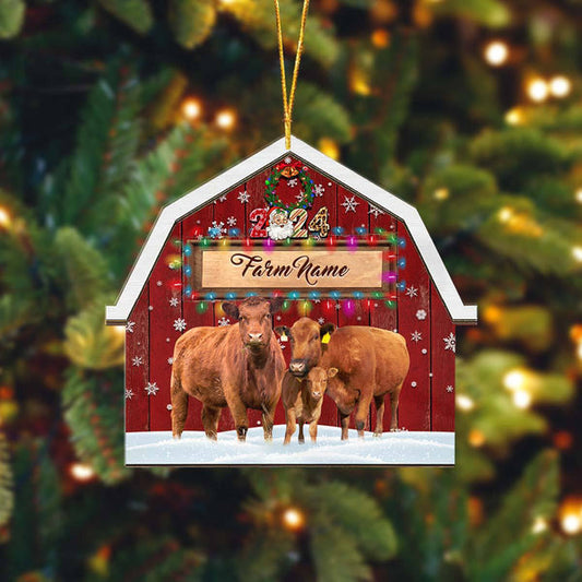 Uni Red Angus Cattle Lovers Christmas Gift Red Barn Custom Shape Acrylic Ornament