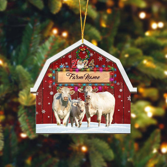 Uni Charolais Cattle Lovers Christmas Gift Red Barn Custom Shape Acrylic Ornament