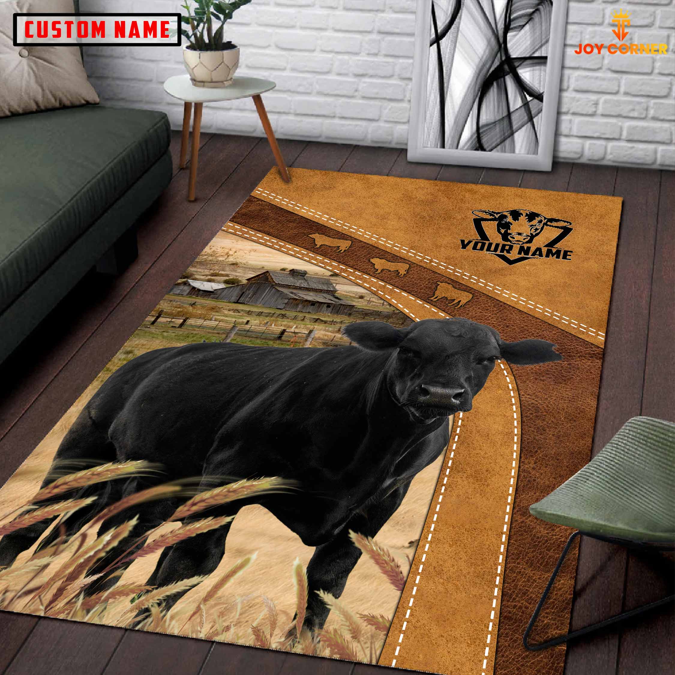Uni Black Angus Farming Brown Personalized Name 3D Rug – UniJames