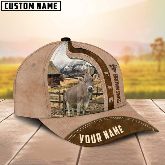 Uni Custom Name Brown Swiss Cattle Light Brown Cap