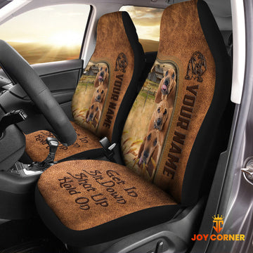 Uni Bloodhound Personalized Name Leather Pattern Car Seat Covers Universal Fit For Customer (2Pcs)