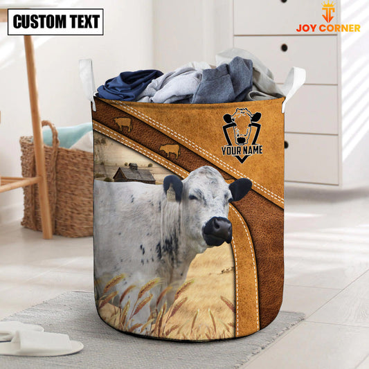 Uni British White Park Cattle Brown Custom Name Basket