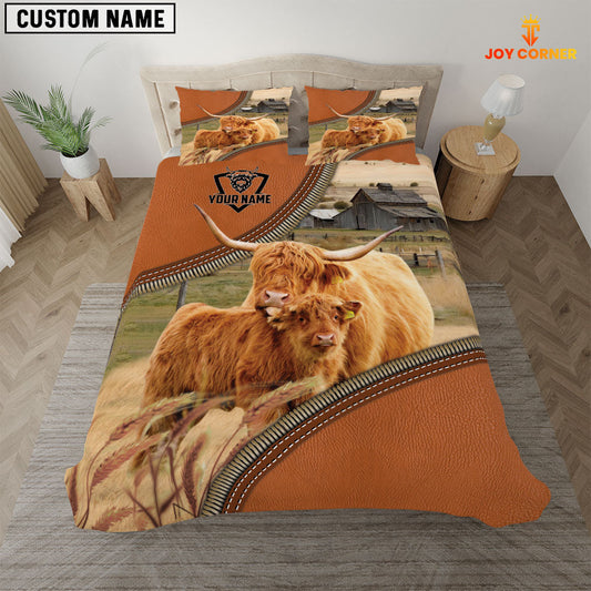 Uni Highland Cattle On The Farm Customized Name 3D Bedding Set