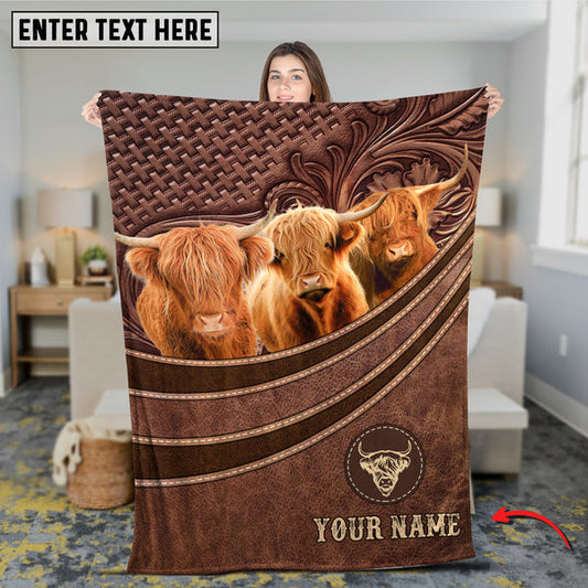 Uni Highland Brown Carving Leather Pattern 3D Blanket