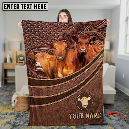 Uni Red Angus Brown Carving Leather Pattern 3D Blanket