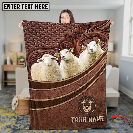 Uni Sheep Brown Carving Leather Pattern 3D Blanket