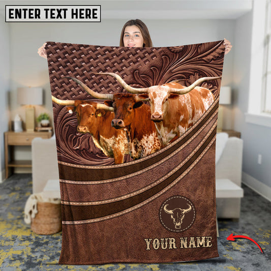 Uni Texas Longhorn Brown Carving Leather Pattern 3D Blanket