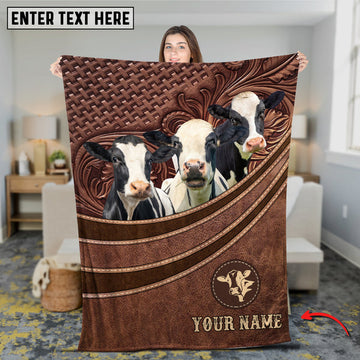 Uni Holstein Brown Carving Leather Pattern 3D Blanket