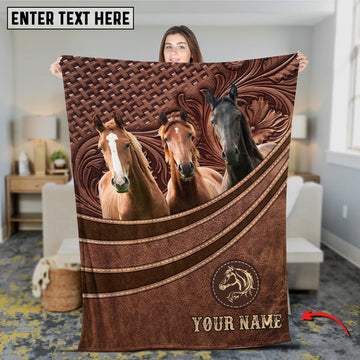 Uni Horse Brown Carving Leather Pattern 3D Blanket