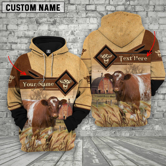 Uni Shorthorn On Farms Custom Name Printed 3D Hoodie