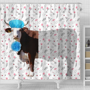 Uni Horned Hereford Flower 3D Shower Curtain