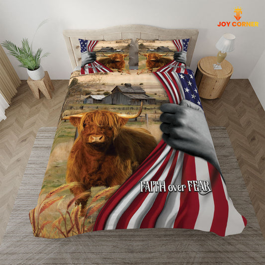 Uni Highland Cattle 3D US Flag Bedding Set