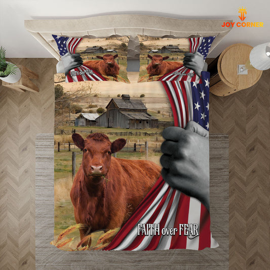 Uni Red Angus 3D US Flag Bedding Set