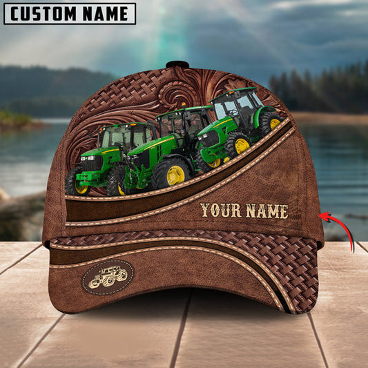 Uni Tractor Personalized Name Brown Carving Leather Pattern 3D Classic Cap