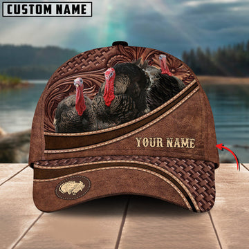 Uni Turkey Personalized Name Brown Carving Leather Pattern 3D Classic Cap