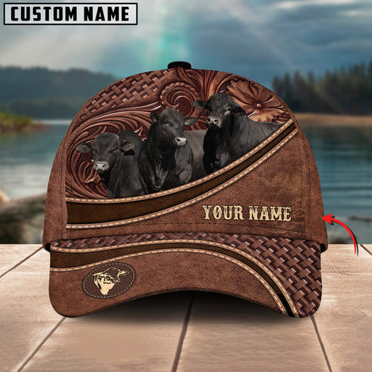 Uni Black Beefmaster Personalized Name Brown Carving Leather Pattern 3D Classic Cap