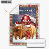 Uni Personalized Name Highland Cattle Merry Christmas Pattern 3D Blanket