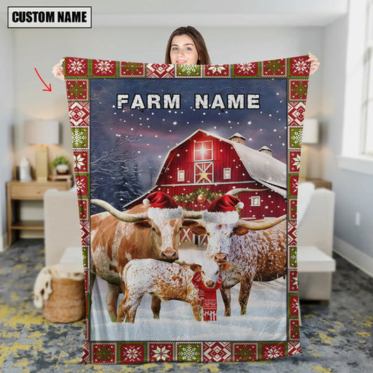 Uni Personalized Name Texas Longhorn Merry Christmas Pattern 3D Blanket