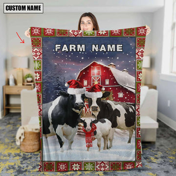 Uni Personalized Name Holstein Merry Christmas Pattern 3D Blanket