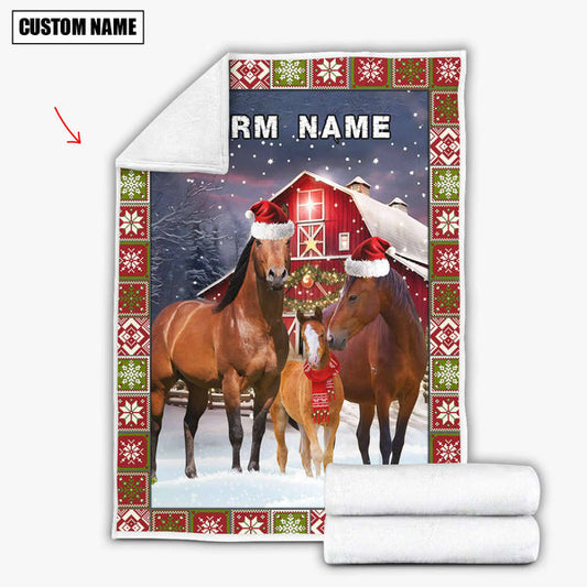 Uni Personalized Name Horse Merry Christmas Pattern 3D Blanket