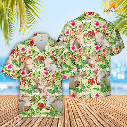 Uni Charolais Hibicus Floral 3D Hawaiian Shirt