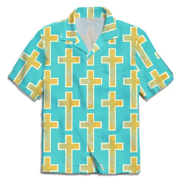 UniJames The Blueish Green Cross Christian Hawaiian Shirt
