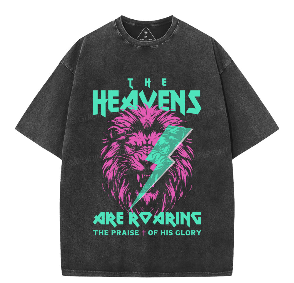 The Heavens Are Roaring Lion Christian Washed T-Shirt Sale - GuidingCross