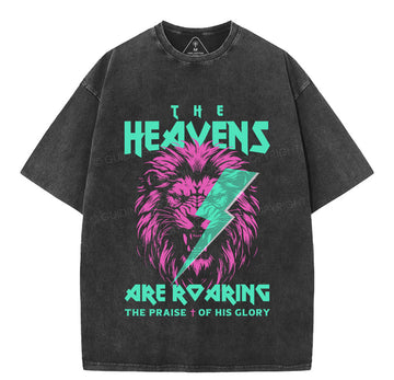 The Heavens Are Roaring Lion Christian Washed T-Shirt Sale - GuidingCross