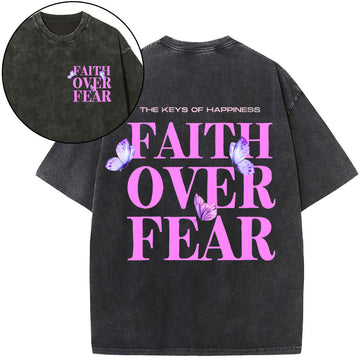 The Keys Of Happiness Faith Over Fear Christian Washed T-Shirt Sale - GuidingCross