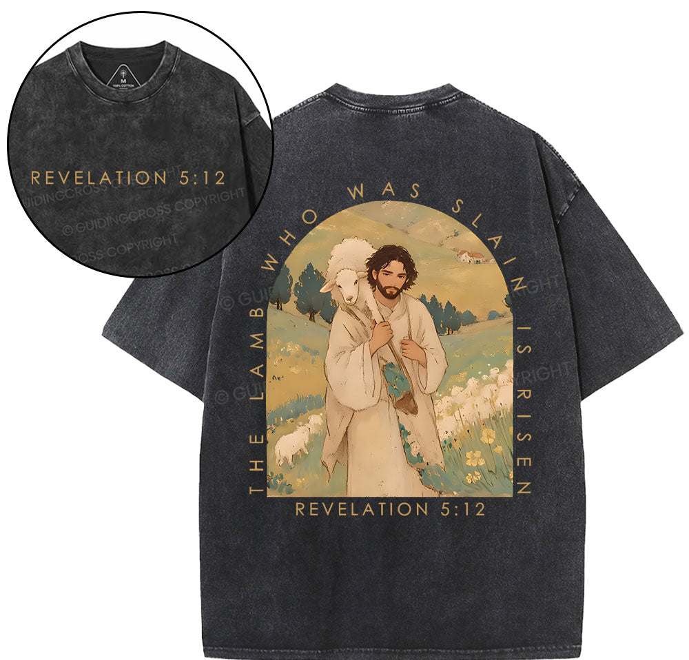 The Lamb Who Was Slain Is Risen Christian Washed T-Shirt Sale - GuidingCross