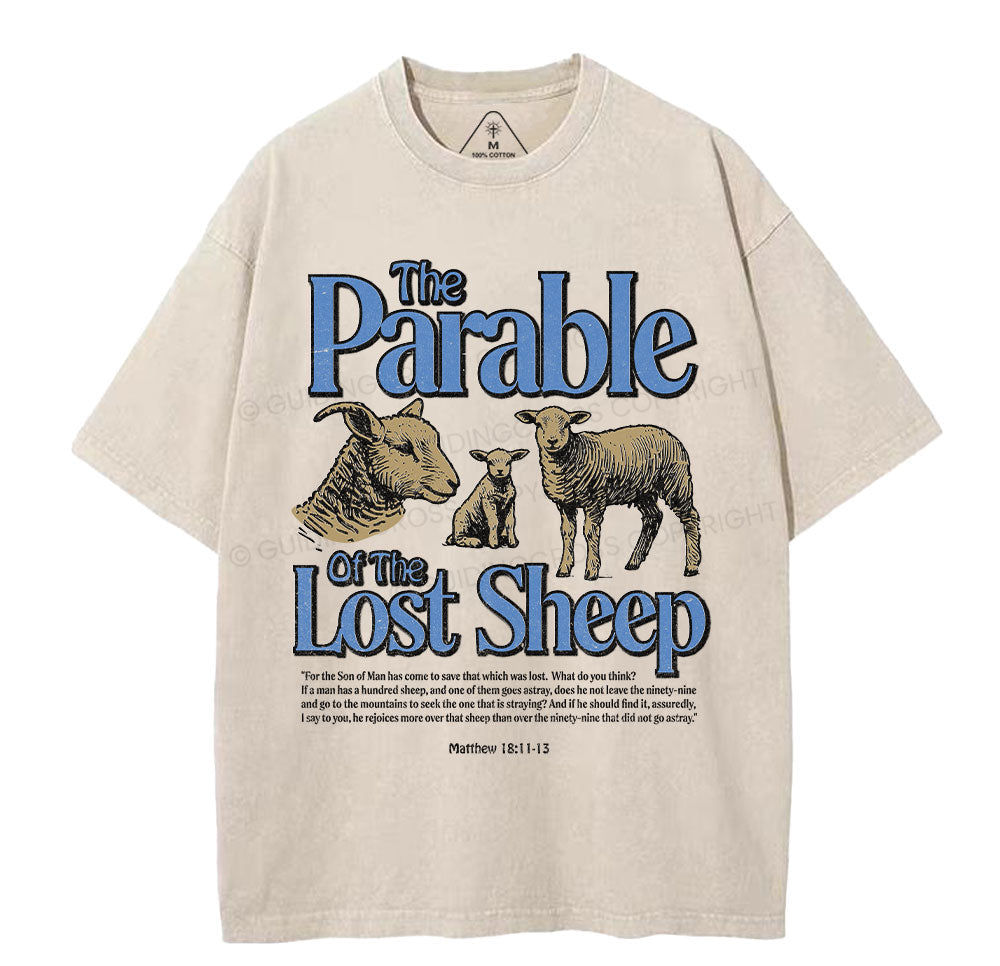 The Parable Of The Lost Sheep Christian Washed T-Shirt Sale - GuidingCross