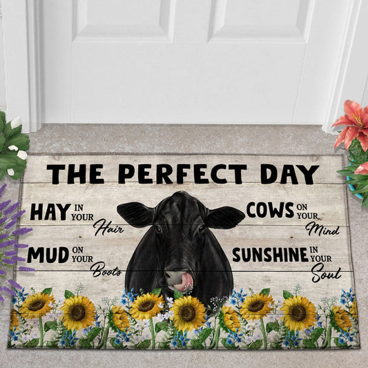 Uni Black Angus The Perfect Day Doormat, Farmhouse Doormat, Welcome Mat