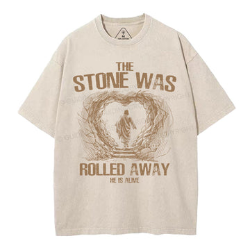 The Stone Was Rolling Away Christian Washed T-Shirt Sale - GuidingCross
