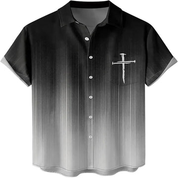 UniJames The Cross Black Color Christian Hawaiian Shirt - Hawaiian Beach Shirts for Men Women