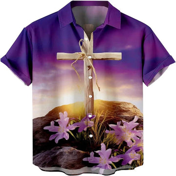 UniJames The Cross Lily On The Tomb Christian Hawaiian Shirt - Hawaiian Beach Shirts for Men Women