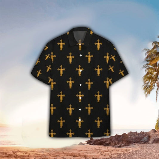 UniJames The Jesus Cross Pattern Black Hawaiian Shirt - Christian Hawaiian Shirts For Men & Women