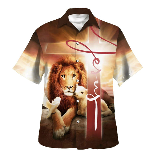 UniJames The King Lion Lamb And Dove Hawaiian Shirts For Men - Christian Hawaiian Shirt - Hawaiian Summer Shirts