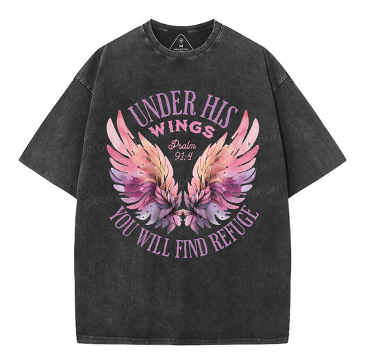 Under His Wings Christian Washed T-Shirt Sale - GuidingCross