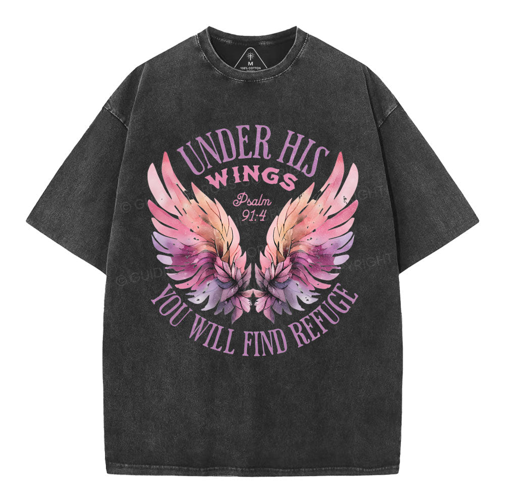 Under His Wings Christian Washed T-Shirt Sale - GuidingCross