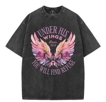 Under His Wings Christian Washed T-Shirt Sale - GuidingCross