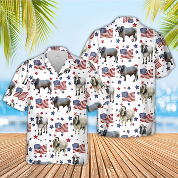 Unique Brahman American Flag Pattern Hawaiian Shirt