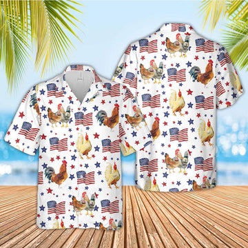 Unique Chicken American Flag Pattern Hawaiian Shirt