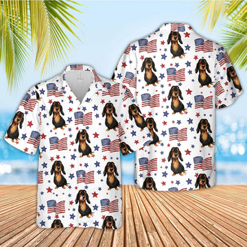 Unique Dachshund American Flag Pattern Hawaiian Shirt